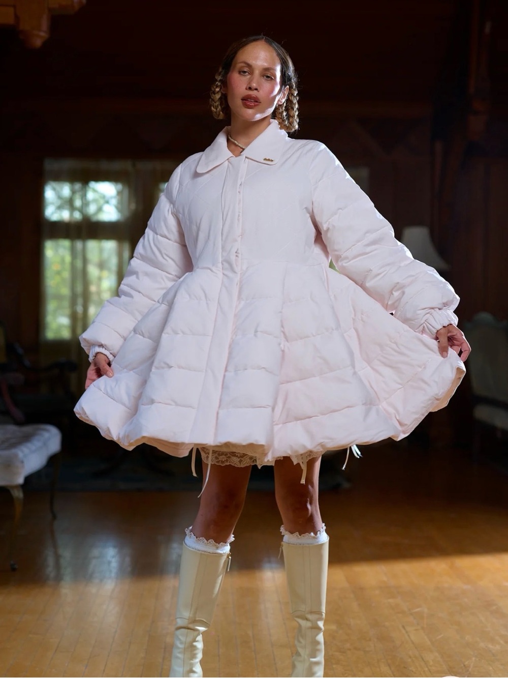Selkie The Collection Dolly Baby Pink Quilted Flared Puffer Coat size 2X - Picture 5 of 11